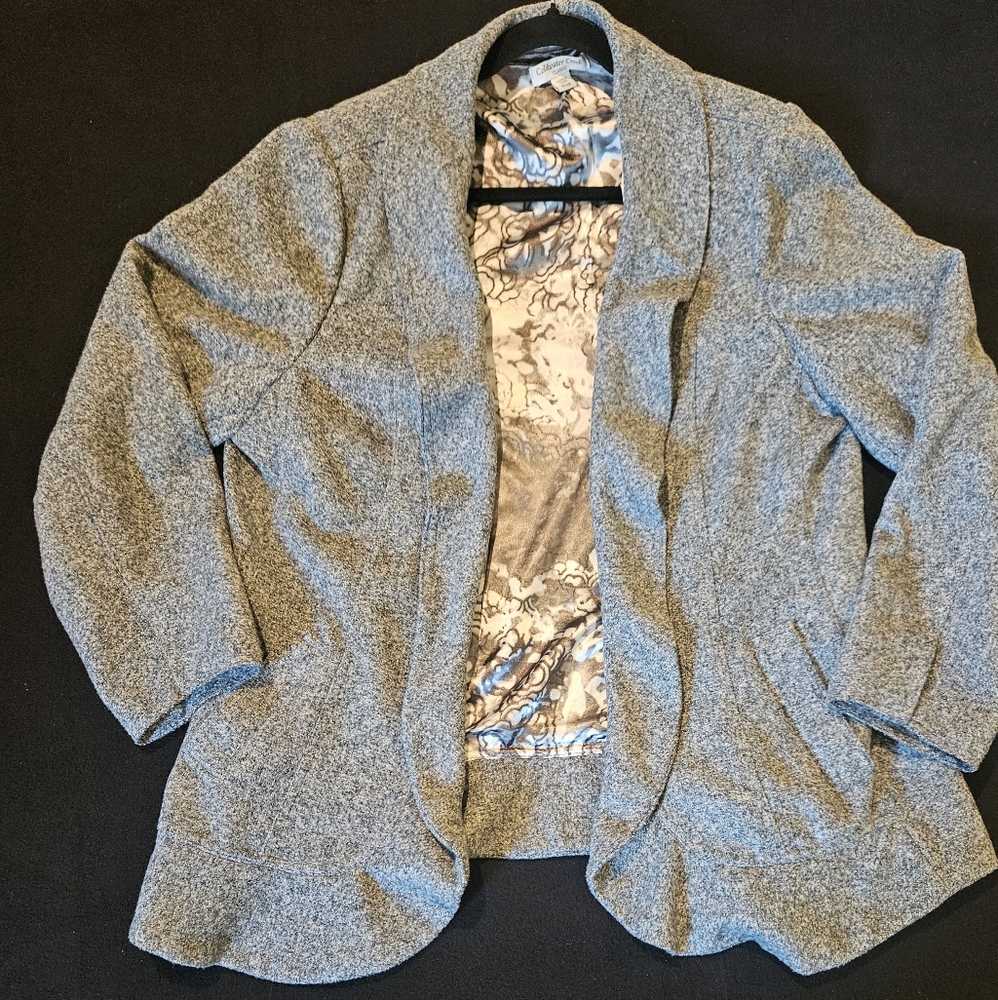Coldwater Creek Gray Open Front Ruffle Blazer Jacket, Sz XL 18